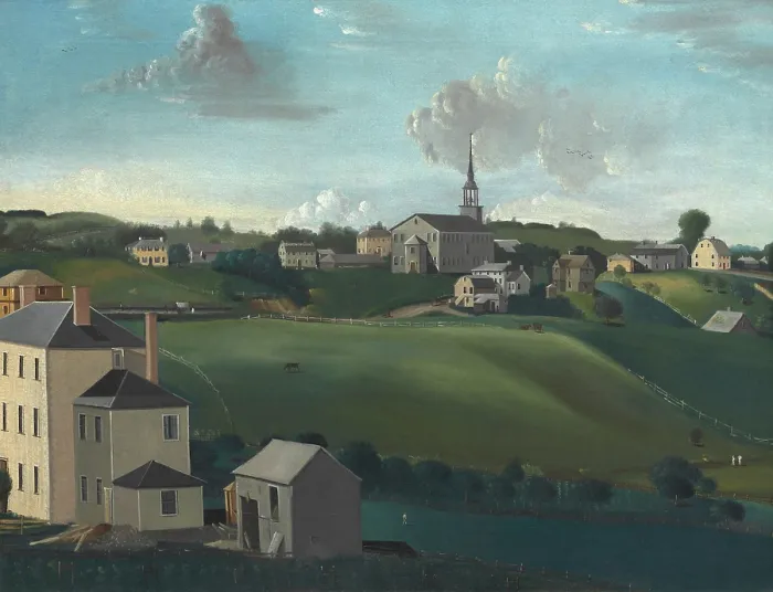Framed Print : Meetinghouse Hill, Roxbury, Massachusetts, 1799 by John Ritto Penniman. This is one of the oldest sections of Boston's historic Dorchester neighborhood Framed Print : Meetinghouse Hill, Roxbury, Massachusetts, 1799 by John Ritto Penniman. This is one of the oldest sections of Boston's historic Dorchester neighborhood