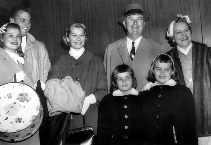 Framed Print : Members of Grace Kelly's family, (l to r: Mr and Mrs Donald Levine, Betty Kelly, Mr and Mrs Jack Kelly and nieces Mary Lee Davis and Meg Davis) Framed Print : Members of Grace Kelly's family, (l to r: Mr and Mrs Donald Levine, Betty Kelly, Mr and Mrs Jack Kelly and nieces Mary Lee Davis and Meg Davis)