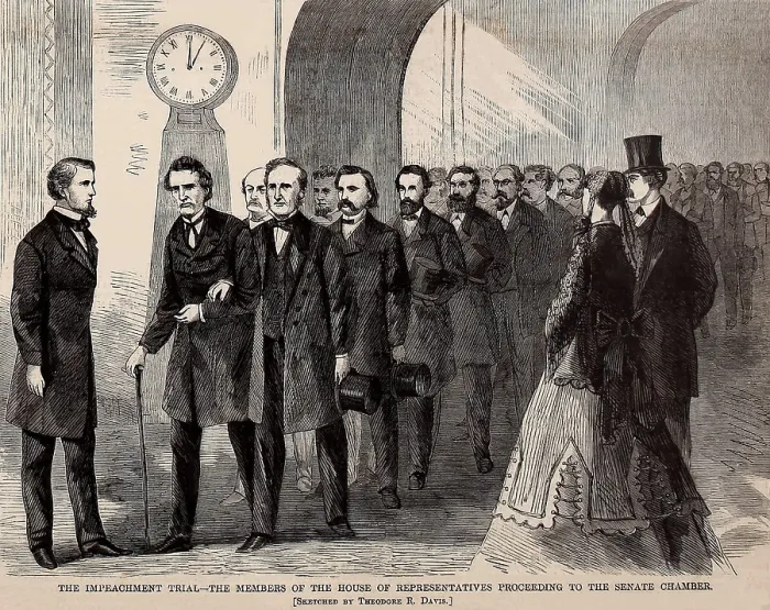 Framed Print : Members of the House of Representative proceed to the Senate Chamber for the Impeachment Trial of President Andrew Johnson, March 23, 1868