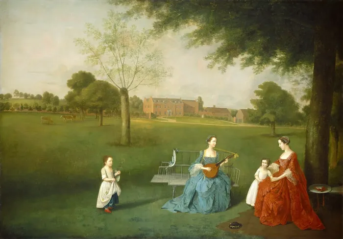 Framed Print : Members of the Maynard Family in the Park at Waltons, by Arthur Devis, c.1755-62, English painting, oil on canvas
