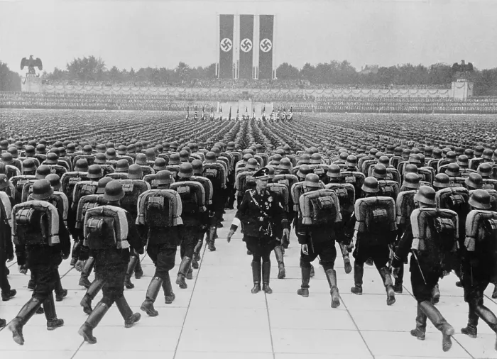 Framed Print : Members of the SS marching in formation on Nazi Party Day, Nuremberg. Germany, September 1937. (BSLOC_2014_7_7)
