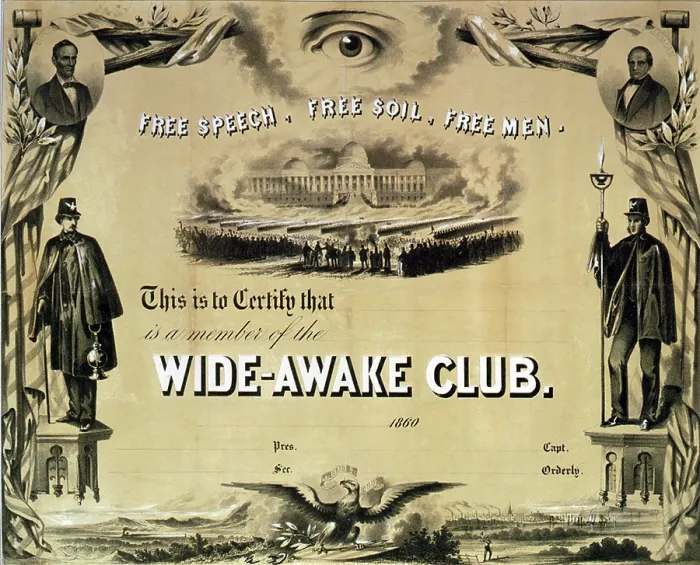 Framed Print : Membership certificate for the Wide-Awake Club, a Republican marching club formed in February or March 1860 throughout the North during the election campaign