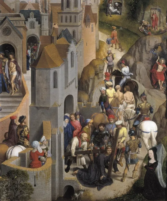 Framed Print : MEMLING, Hans (1433-1494). Passion of the Christ. 1840. Detail with the Way to Calvary. Flemish art. Oil on wood. ITALY. Turin. Galleria Sabauda (Sabauda Gallery)