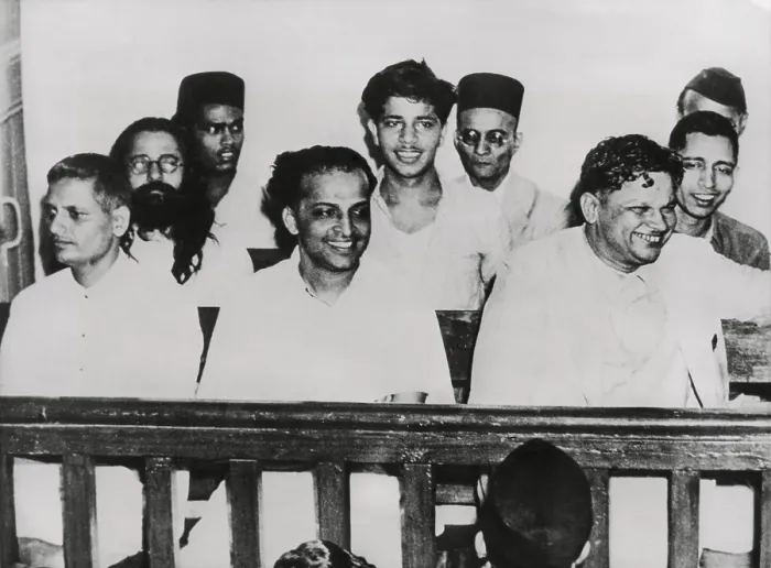 Framed Print : The men accused in the murder of Mohandas Gandhi. Of the group on trial, Nathuram Godse and Narayan Apte were sentenced to hanging, Shankar Kistaiya and Parchure were acquitted