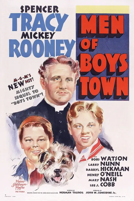 Framed Print : MEN OF BOYS TOWN, US poster art, from left: Spencer Tracy, Bobs Watson, Mickey Rooney, 1941