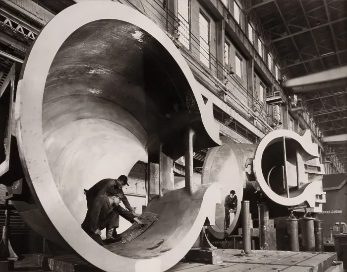 Framed Print : Men in the casing sections of giant turbines during construction at the Hungry Horse Dam in Montana Framed Print : Men in the casing sections of giant turbines during construction at the Hungry Horse Dam in Montana