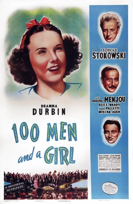 Framed Print : ONE HUNDRED MEN AND A GIRL, (aka 100 MEN AND A GIRL), US poster art, left: Deanna Durbin; right from top: Leopold Stokowski, Adolphe Menjou, Mischa Auer, 1937