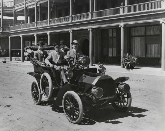 Framed Print : Four men in a Government automobile in front of the Adams Hotel, Phoenix, Arizona. March 23, 1907 Framed Print : Four men in a Government automobile in front of the Adams Hotel, Phoenix, Arizona. March 23, 1907