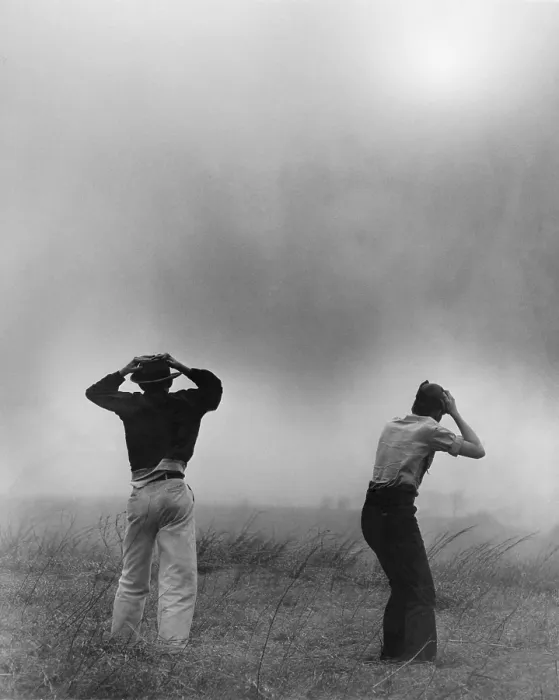 Framed Print : Two men hold on to their hats during dust storm, Topeka, Kansas. Ca 1950 Framed Print : Two men hold on to their hats during dust storm, Topeka, Kansas. Ca 1950