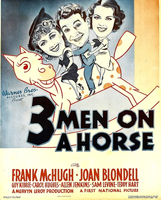 Framed Print : THREE MEN ON A HORSE, from left: Joan Blondell, Frank McHugh, Carol Hughes on window card, 1936