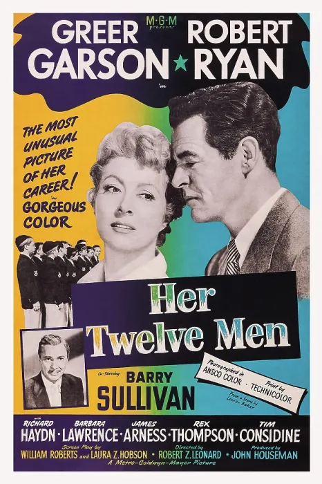 Framed Print : HER TWELVE MEN, top l-r: Greer Garson, Robert Ryan, inset: Barry Sullivan on poster art, 1954 Framed Print : HER TWELVE MEN, top l-r: Greer Garson, Robert Ryan, inset: Barry Sullivan on poster art, 1954