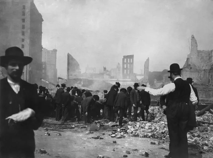 Framed Print : Men search the rubble of a store, after the April 18, 1906 San Francisco earthquake and fire Framed Print : Men search the rubble of a store, after the April 18, 1906 San Francisco earthquake and fire