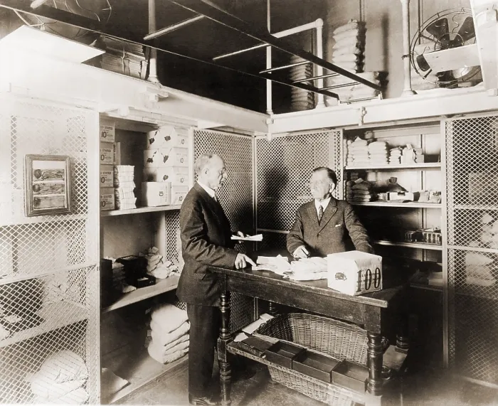 Framed Print : Two men in vault at the Treasury Department for daily working funds Framed Print : Two men in vault at the Treasury Department for daily working funds