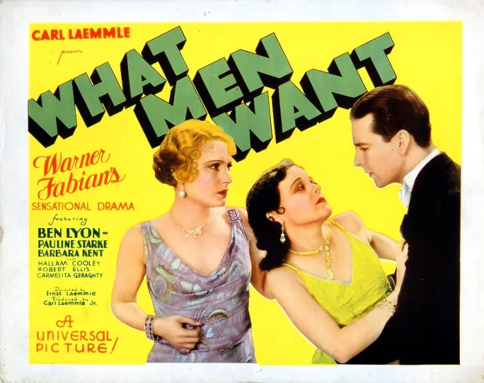 Framed Print : WHAT MEN WANT, US poster, from left: Pauline Starke, Barbara Kent, Ben Lyon, 1930