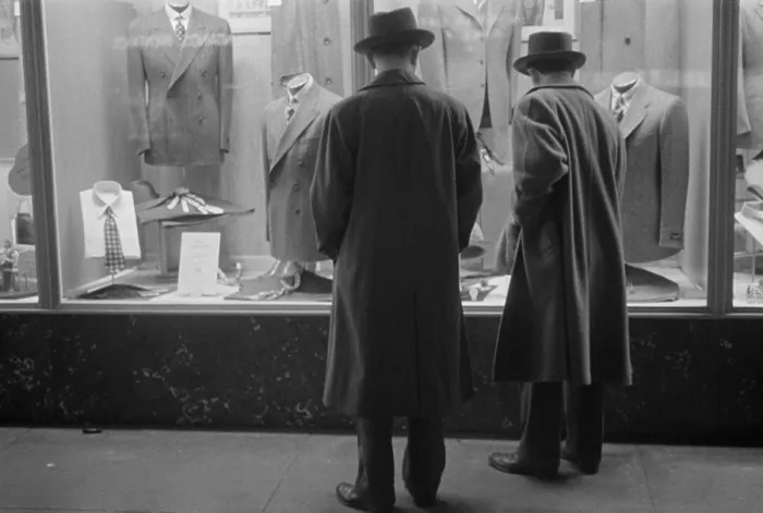 Framed Print : Two men window shopping in Glen Echo, Maryland. 1939
