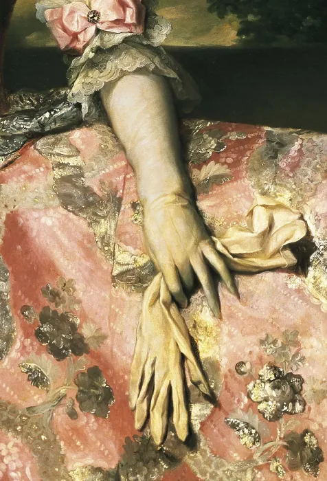 Framed Print : MENGS, Anton Raphael (1728-1779). Maria Carolina de Lorena, queen of Naples. ca. 1770. Right lower detail of the hand holding a glove. Neoclassicism. Oil on canvas. SPAIN. Madrid