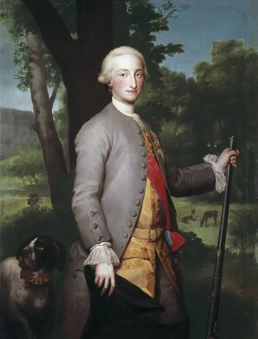 Framed Print : MENGS, Anton Raphael (1728-1779). Charles IV as Prince. 1765. He wears the sash of Saint-Esprit and Saint Jerano, as well as the Toison (Golden Fleece). Neoclassicism