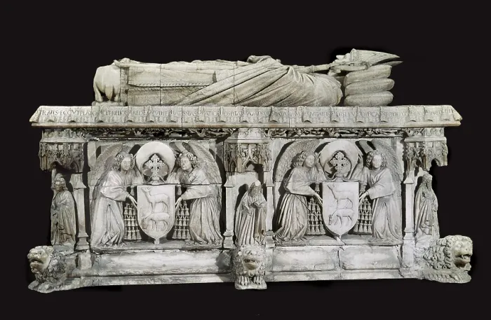 Framed Print : MERCADANTE de BRETAALorenzo (15th century). Sepulchre of Cardinal Cervantes. 1454 - 1458. SPAIN. Sevilla. Cathedral. Gothic art. Relief on marble Framed Print : MERCADANTE de BRETAALorenzo (15th century). Sepulchre of Cardinal Cervantes. 1454 - 1458. SPAIN. Sevilla. Cathedral. Gothic art. Relief on marble