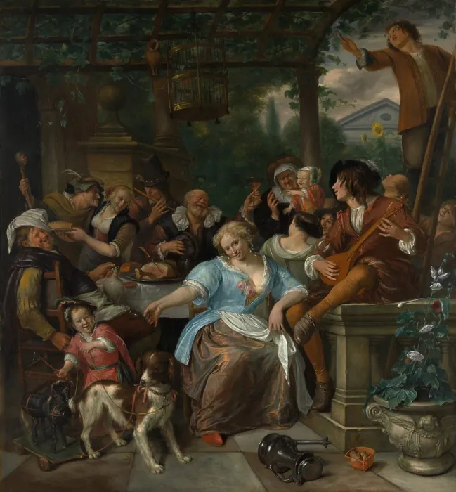 Framed Print : MERRY COMPANY ON A TERRACE, by Jan Steen, 1670, Dutch painting, oil on canvas. Steen was the model for the inebriated innkeeper on the left Framed Print : MERRY COMPANY ON A TERRACE, by Jan Steen, 1670, Dutch painting, oil on canvas. Steen was the model for the inebriated innkeeper on the left