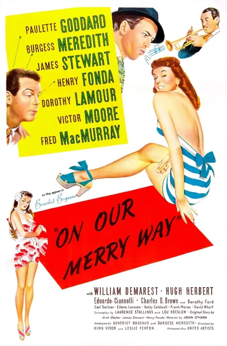 Framed Print : ON OUR MERRY WAY, US poster, Dorothy Lamour (bottom left), Henry Fonda (top center), Fred MacMurray (center left), Paulette Goddard (sitting), James Stewart (wearing hat) Framed Print : ON OUR MERRY WAY, US poster, Dorothy Lamour (bottom left), Henry Fonda (top center), Fred MacMurray (center left), Paulette Goddard (sitting), James Stewart (wearing hat)