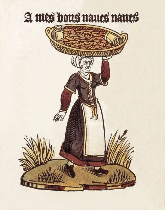 Framed Print : A mes bons naves naves. The Merchant of turnips. Belongs to the genre 'le Cris de Paris' that illustrates street vendors of Paris. Woodcut, ca 1500. Early Modern Era
