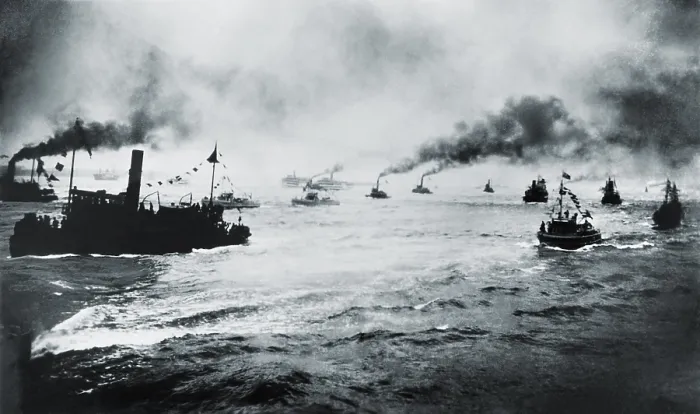 Framed Print : The metal hulled ELEANOR BOLLING (far left) sailing out of New York Harbor, Sept. 15, 1928