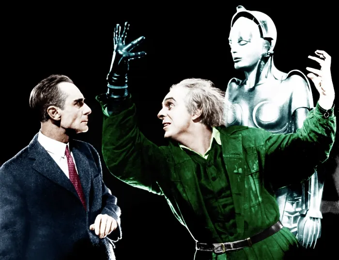 Framed Print : METROPOLIS, from left: Alfred Abel, Rudolf Klein-Rogge, robot, 1927