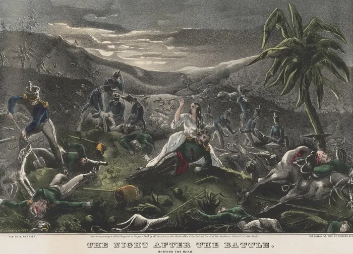 Framed Print : Mexican American War, 1846-1847. American soldiers burying the dead on a Mexican battlefield