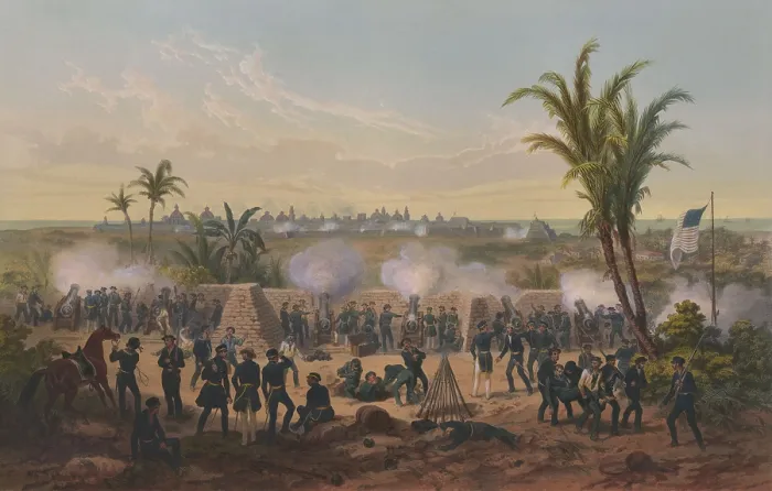 Framed Print : Mexican American War. Amphibious US invasion of central Mexico at Collado Beach, 3 miles south of the fortified city of Veracruz, on Mar. 9, 1847 Framed Print : Mexican American War. Amphibious US invasion of central Mexico at Collado Beach, 3 miles south of the fortified city of Veracruz, on Mar. 9, 1847