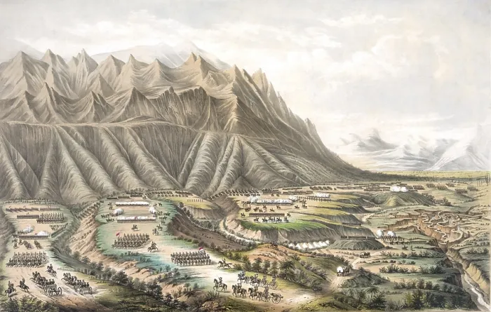 Framed Print : Mexican American War. Battle of Buena Vista, Feb. 23-24, 1847. The battlefield site, near the town of Saltillo, was chosen by Gen Framed Print : Mexican American War. Battle of Buena Vista, Feb. 23-24, 1847. The battlefield site, near the town of Saltillo, was chosen by Gen