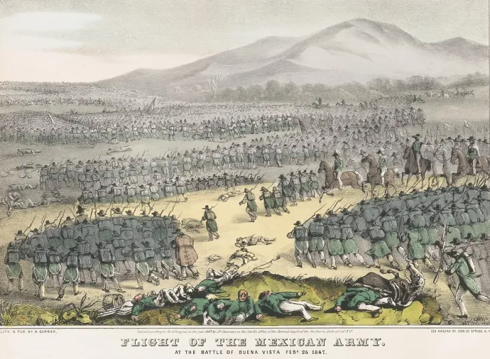 Framed Print : Mexican American War. Battle of Buena Vista, Feb. 22-23, 1847. The exhausted Mexican army silently evacuated the Buena Vista battlefield on the night of Feb