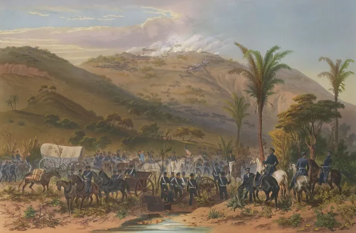 Framed Print : Mexican American War. Battle of Cerro Gordo, April 12-18, 1847. On April 8 the US Army of 14, 000 marched inland toward Mexico City on the National Road