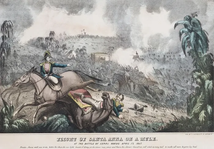 Framed Print : Mexican American War. Battle of Cerro Gordo, April 12-18, 1847. After losing the battle, Mexican General Santa Anna escaped riding a mule