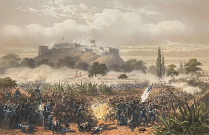 Framed Print : Mexican American War. Battle of Chapultepec, Sept. 12-13, 1847. The second storming party, led by John A. Quitman, advanced along the Tacubaya road Framed Print : Mexican American War. Battle of Chapultepec, Sept. 12-13, 1847. The second storming party, led by John A. Quitman, advanced along the Tacubaya road