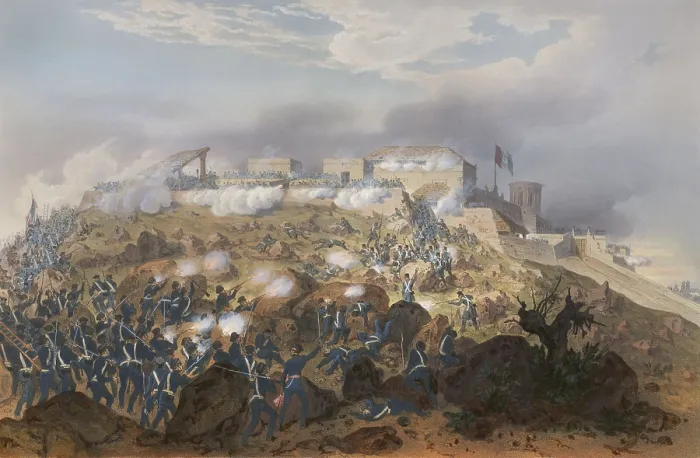 Framed Print : Mexican American War. Battle of Chapultepec, Sept. 12-13, 1847. Americans shelled the fortress all day on September 12, 1847 Framed Print : Mexican American War. Battle of Chapultepec, Sept. 12-13, 1847. Americans shelled the fortress all day on September 12, 1847