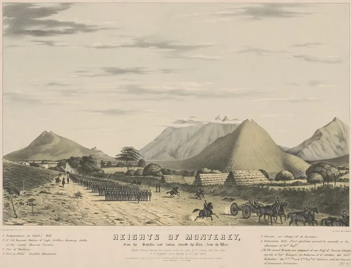 Framed Print : Mexican American War. Battle of Monterey, Sept. 21-23, 1846. Heights of Monterey, viewed from the Saltillo Road looking towards the city from the west