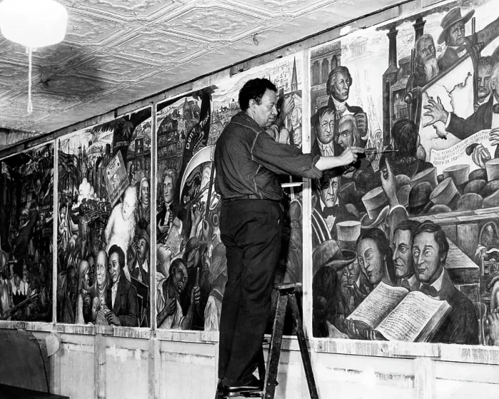 Framed Print : Mexican painter Diego Rivera, painting a mural at the New Workers Art School in New York City, August 18, 1933.. Courtesy: CSU Archives  /  Everett Collection