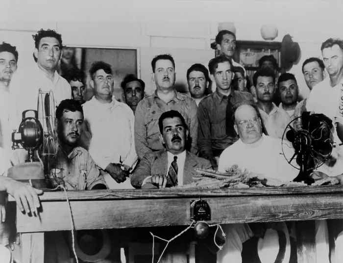 Framed Print : Mexican President Lazaro Cardenas meeting with oil labor leaders Framed Print : Mexican President Lazaro Cardenas meeting with oil labor leaders