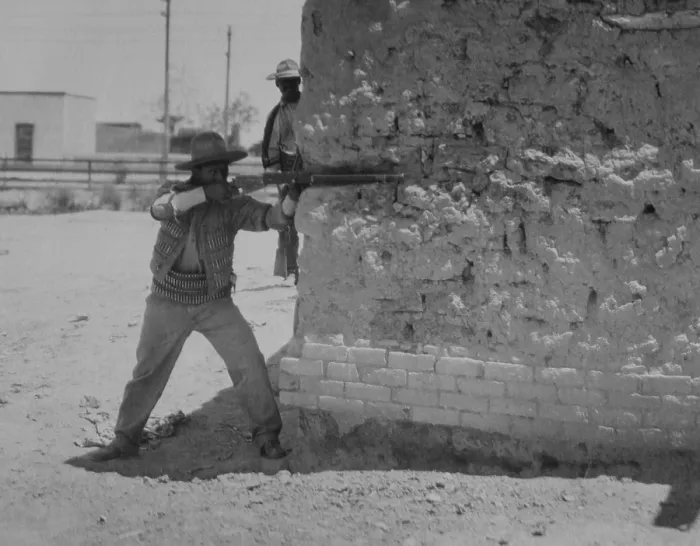 Framed Print : Mexican Revolutionary soldiers in street fighting in Juarez, April-May, 1911. (BSLOC_2016_13_24.jpg )