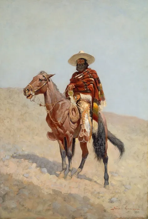 Framed Print : A MEXICAN VAQUERO, by Frederic Remington, 1890, painting, oil on canvas. The Mexican horsemans work was similar to that of American cowboys (BSLOC_2020_1_4) Framed Print : A MEXICAN VAQUERO, by Frederic Remington, 1890, painting, oil on canvas. The Mexican horsemans work was similar to that of American cowboys (BSLOC_2020_1_4)