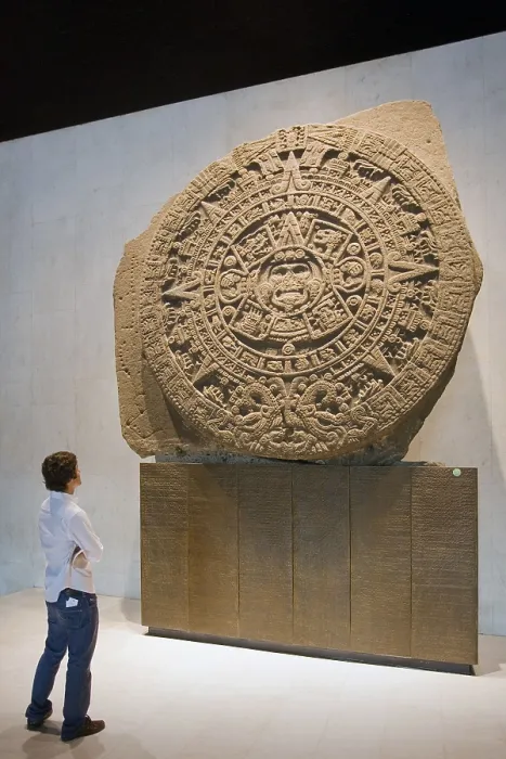 Framed Print : MEXICO. Mexico City. National Museum of Anthropology. Aztec Solar Stone. Aztec art. Sculpture. RAGA / AISA / Everett Collection (190090)**US SALES ONLY**