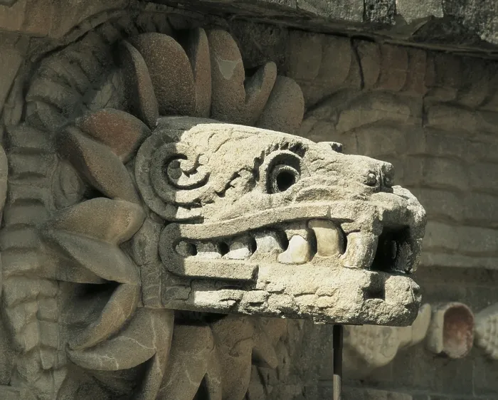 Framed Print : MEXICO. STATE OF MEXICO. Teotihuacn. Temple of Quetzalcatl (350 AD). Representation of the god Quetzacatl. Teotihuacan culture. Sculpture on rock Framed Print : MEXICO. STATE OF MEXICO. Teotihuacn. Temple of Quetzalcatl (350 AD). Representation of the god Quetzacatl. Teotihuacan culture. Sculpture on rock
