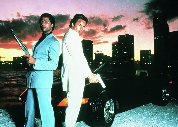 Framed Print : MIAMI VICE, l-r: Philip Michael Thomas, Don Johnson, 1984 - 1989