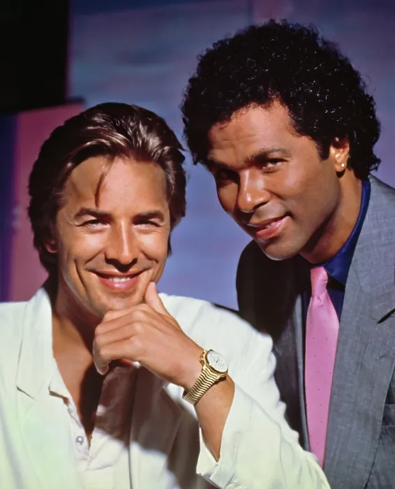 Framed Print : MIAMI VICE, from left: Don Johnson, Philip Michael Thomas (1986), 1984-1989