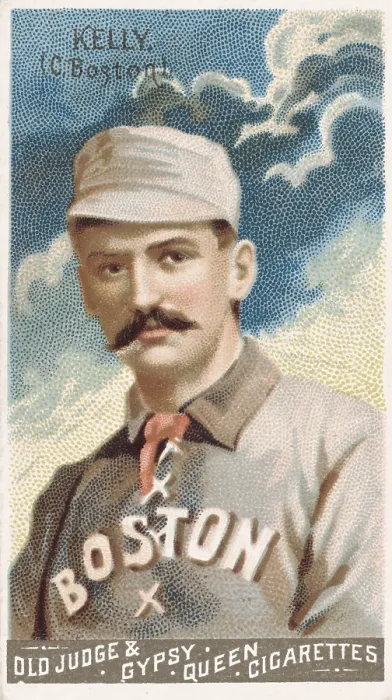 Framed Print : Michael Kelly baseball card of 1888. King Kelly, the Boston Beaneaters, is believed to have originated base running tactic of sliding to avoid being tagged out (BSLOC_2018_3_105)
