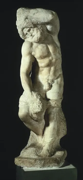 Framed Print : Michelangelo (1475-1564). Bearded slave. 1534-1536. Renaissance art. Cinquecento. Sculpture on marble. ITALY. Florence. Galleria dell'Accademia