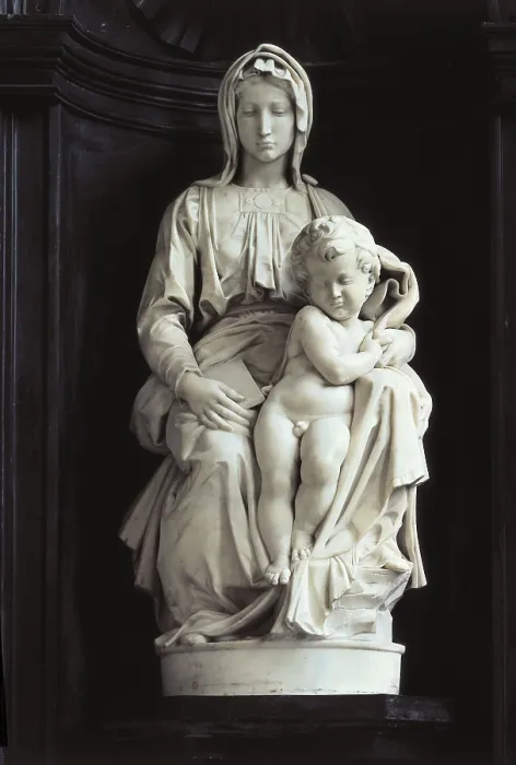 Framed Print : Michelangelo (1475-1564). Madonna of Bruges. 1501 - 1504. BELGIUM. Bruges. Church of Our Lady. Renaissance art. Cinquecento. Sculpture on marble