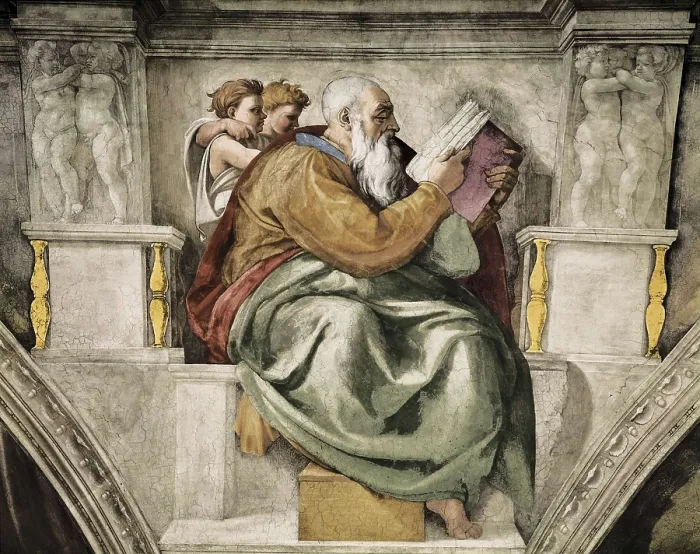 Framed Print : Michelangelo (1475-1564). Sistine Chapel. 1508-1512. VATICAN CITY. Vatican Palaces. Detail with Zachariah. Renaissance art. Cinquecento. Fresco