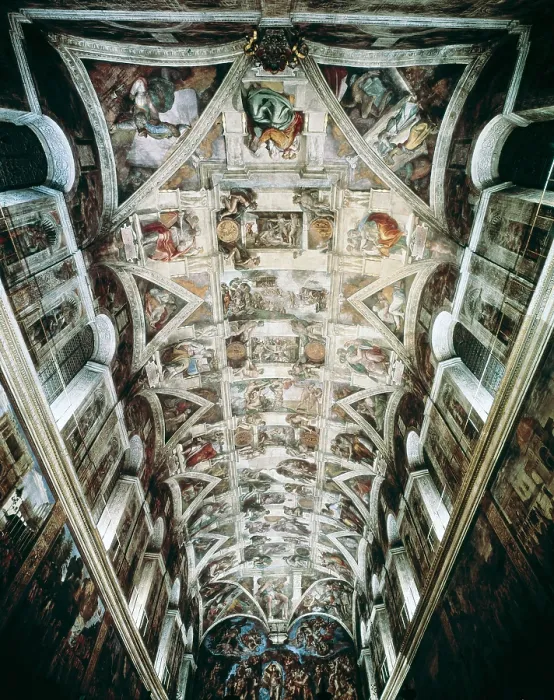 Framed Print : Michelangelo (1475-1564). Sistine Chapel. 1508-1512. VATICAN CITY. Vatican Palaces. The frescoes before the restoration (1994-1999). Renaissance art. Cinquecento. Fresco