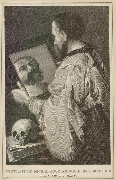 Framed Print : Michelangelo Caravaggio (1871-1610), Italian painter looking into a mirror. Of violent temperament, he killed a man in brawl in 1606, and died four years later at age of 39